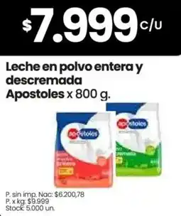Changomas Apostoles leche en polvo entera y descremada oferta