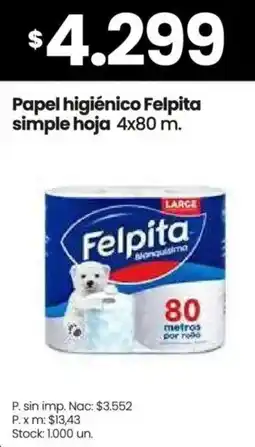Changomas Felpita papel higiénico simple hoja oferta