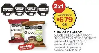 Chocoarroz alfajor de arroz dulce de leche/marroc/ limon