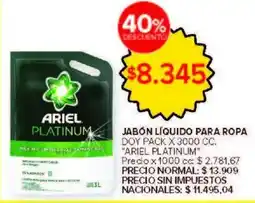 Carrefour Ariel platinum jabón líquido para ropa doy pack oferta