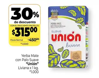 La Anonima Unión Liviana Yerba Mate con Palo Suave x 1kg oferta