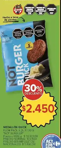 Carrefour Not burguer medallón quick flow pack oferta