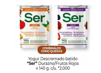 La Anonima Ser Yogur Descremado batido Durazno/Frutos Rojos x 140g. c/u oferta
