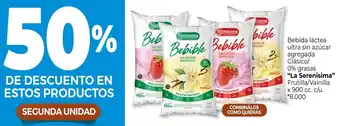 La Anonima La Serenísima Bebible Bebida láctea ultra sin azúcar agregada Clásico/0% grasas Frutilla/Vainilla x 900cc. c/u. oferta