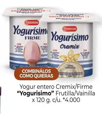 La Anonima Yogurísimo Firme/Cremix Yogur entero Frutilla/Vainilla x 120g. c/u. oferta