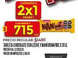 Supermercados DIA Bonafide tableta chocolate con leche y maní oferta