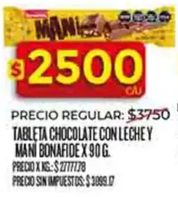 Supermercados DIA Mani bonafide tableta chocolate con lechey oferta