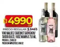 Supermercados DIA Vinowampa malbec/cabernet sauvignon/ tardio dulce/rose oferta