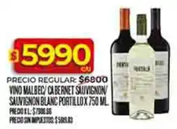 Supermercados DIA Portillo vino malbec/ cabernet sauvignon sauvignon blanc oferta