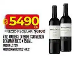 Supermercados DIA Benjamin vino malbec/cabernet sauvignon nieto oferta