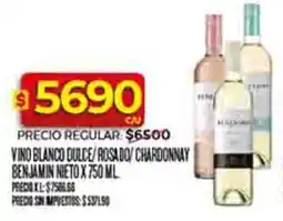 Supermercados DIA Benjamin vino blanco dulce/rosado/chardonnay nieto oferta