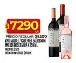 Supermercados DIA Emilia vino malbec/cabernet sauvignon malbec rose oferta