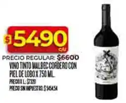 Supermercados DIA Piel de lobo vino tinto malbec cordero oferta