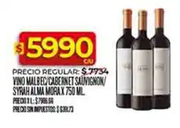 Supermercados DIA Alma mora vino malbec/cabernet sauvignon/ syrah oferta