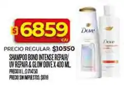 Supermercados DIA Dove shampoo bond intense repair/ uv repair&glow oferta