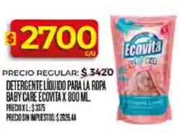Supermercados DIA Ecovita detergente líquido para la ropa baby care oferta