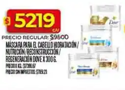 Supermercados DIA Dove máscara para el cabello hidratación/ nutricion/reconstrucción/ regeneración oferta
