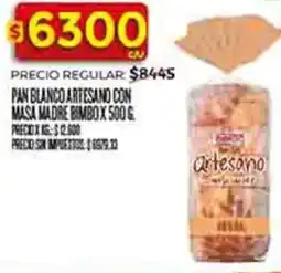 Supermercados DIA Bimbo pan blanco artesand con masa madre oferta