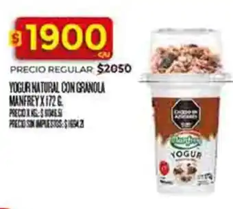 Manfrey yogur natural con granola