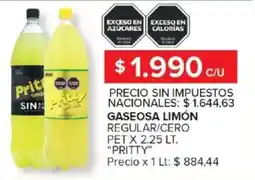 Carrefour Pritty gaseosa limón regular/cero pet oferta