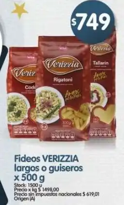 Supermercados Buenos Días Verizzia fideos largos o guiseros oferta
