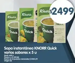 Supermercados Buenos Días Knorr sopa instantánea quick varios sabores oferta