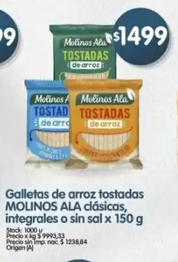 Supermercados Buenos Días Molinos ala galletas de arroz tostadas clásicas, integrales o sin sal oferta