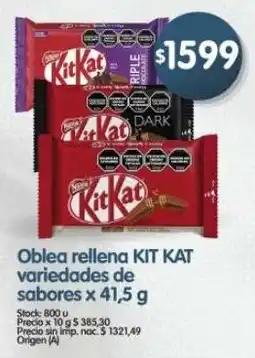 Supermercados Buenos Días Kit kat oblea rellena variedades de sabores oferta