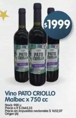 Supermercados Buenos Días Pato criollo vino malbec oferta