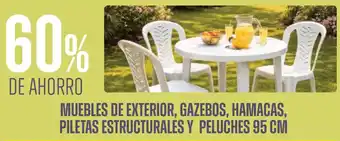 Muebles de exterior, gazebos, hamacas, piletas estructurales y peluches