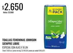 Supermercados Tadicor Johnson toallas femeninas siempre libre especial con alas oferta
