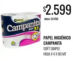 Supermercados Tadicor Campanita papel higiénico soft simple hoja oferta