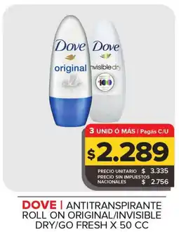 Carrefour Maxi Dove antitranspirante roll on original/invisible dry/go fresh oferta