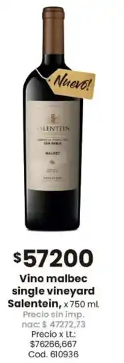 Coto Salentein vino malbec single vineyard oferta