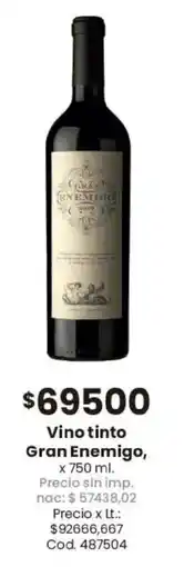 Coto Gran enemigo vino tinto oferta