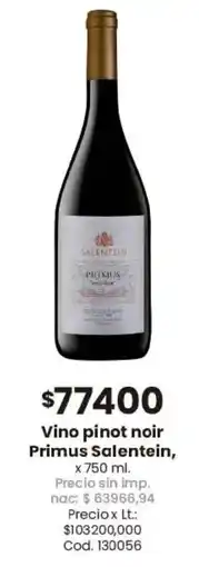 Coto Primus salentein vino pinot noir x lt.: $103200,000 oferta