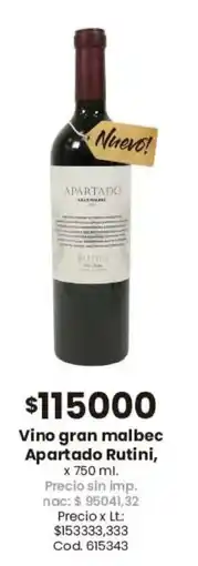 Coto Apartado rutini vino gran malbec oferta