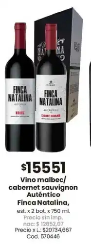 Coto Finca natalina vino malbec/ cabernet sauvignon auténtico oferta