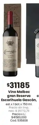 Coto Escorihuela gascón vino malbec gran reserva oferta