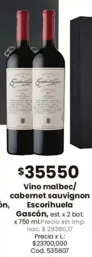 Coto Escorihuela gascón vino malbec/ cabernet sauvignon oferta