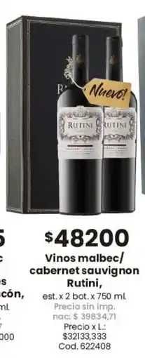 Coto Rutini vinos malbec/ cabernet sauvignon oferta