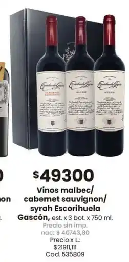 Coto Escorihuela gascón vinos malbec/ cabernet sauvignon/ syrah oferta