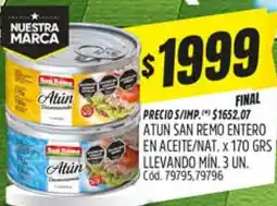 Supermercados Yaguar San remo atún entero en aceite/nat. oferta