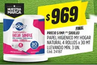 Supermercados Yaguar My hogar papel higienico natural oferta