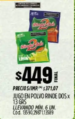 Supermercados Yaguar Rinde dos jugo en polvo oferta