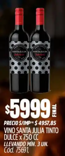 Supermercados Yaguar Santa julia vino tinto dulce oferta