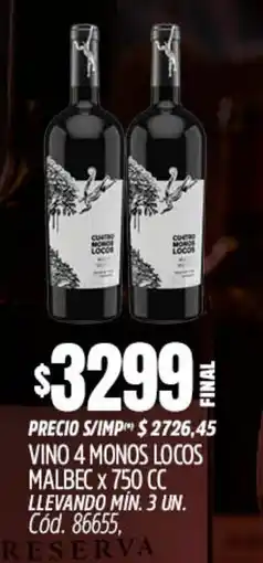 Supermercados Yaguar Monos locos vino 4 malbec oferta