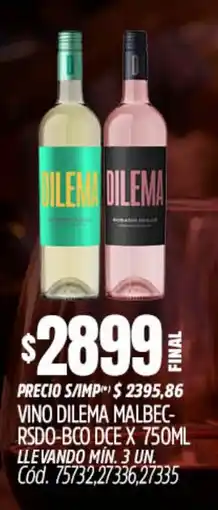 Supermercados Yaguar Dilema vino malbec- rsdo-bco dce oferta