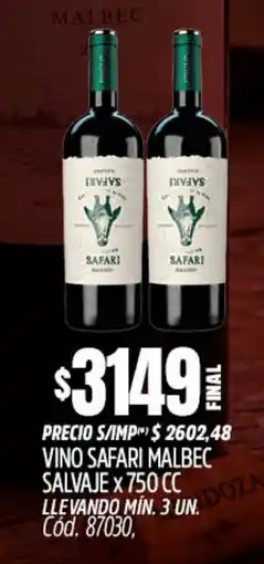 Supermercados Yaguar Safari vino malbec salvaje oferta