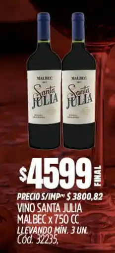 Supermercados Yaguar Santa julia vino malbec oferta